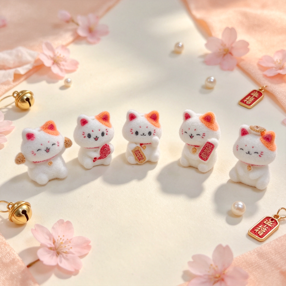 ✨【NEW】Fluffy Lucky Cat | Flocked Maneki Neko Beads for DIY Craft & Jewelry Making