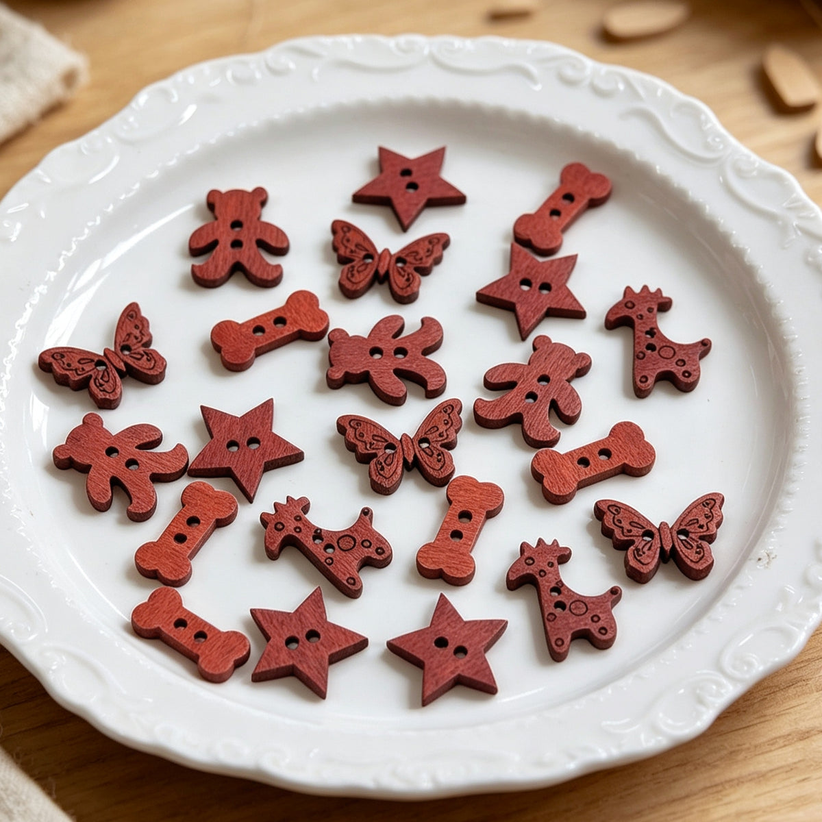 ✨【NEW】Adorable Mixed Wooden Buttons | Cute Animal, Star & Bone Shapes DIY Craft Supplies