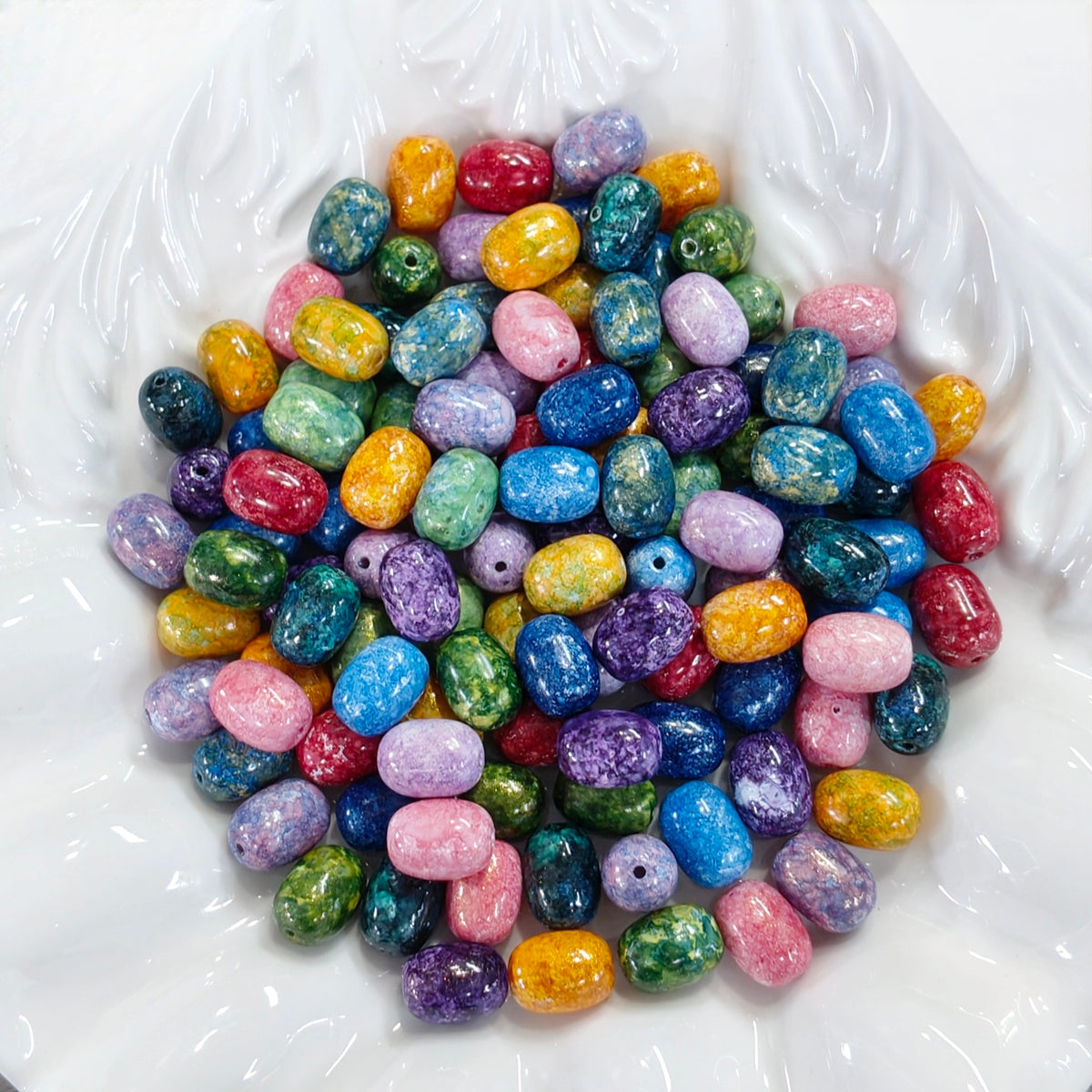 ✨【NEW】Gilded Kaleidoscope | Oval Barrel Oil‑Paint Glass Beads With Gold Glitter For DIY Bracelet Necklace Earring Making