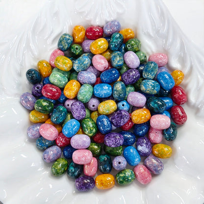 ✨【NEW】Gilded Kaleidoscope | Oval Barrel Oil‑Paint Glass Beads With Gold Glitter For DIY Bracelet Necklace Earring Making