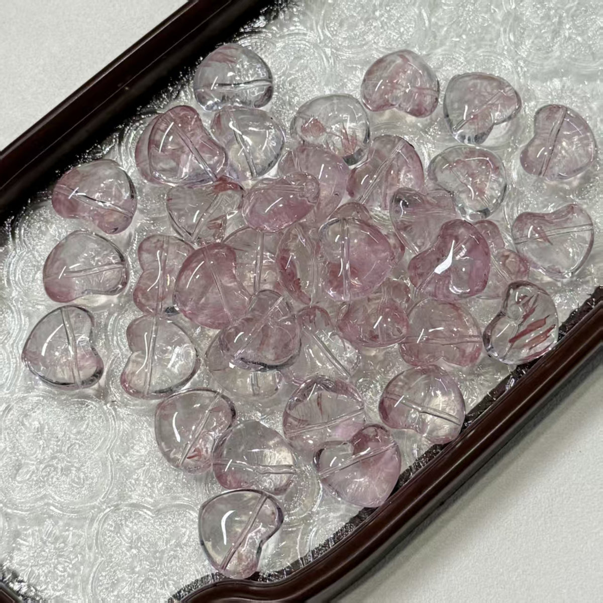 ✨【NEW】Puffy Heart | Brush‑Streaked Horizontal Hole Heart Glass Beads For DIY Bracelet