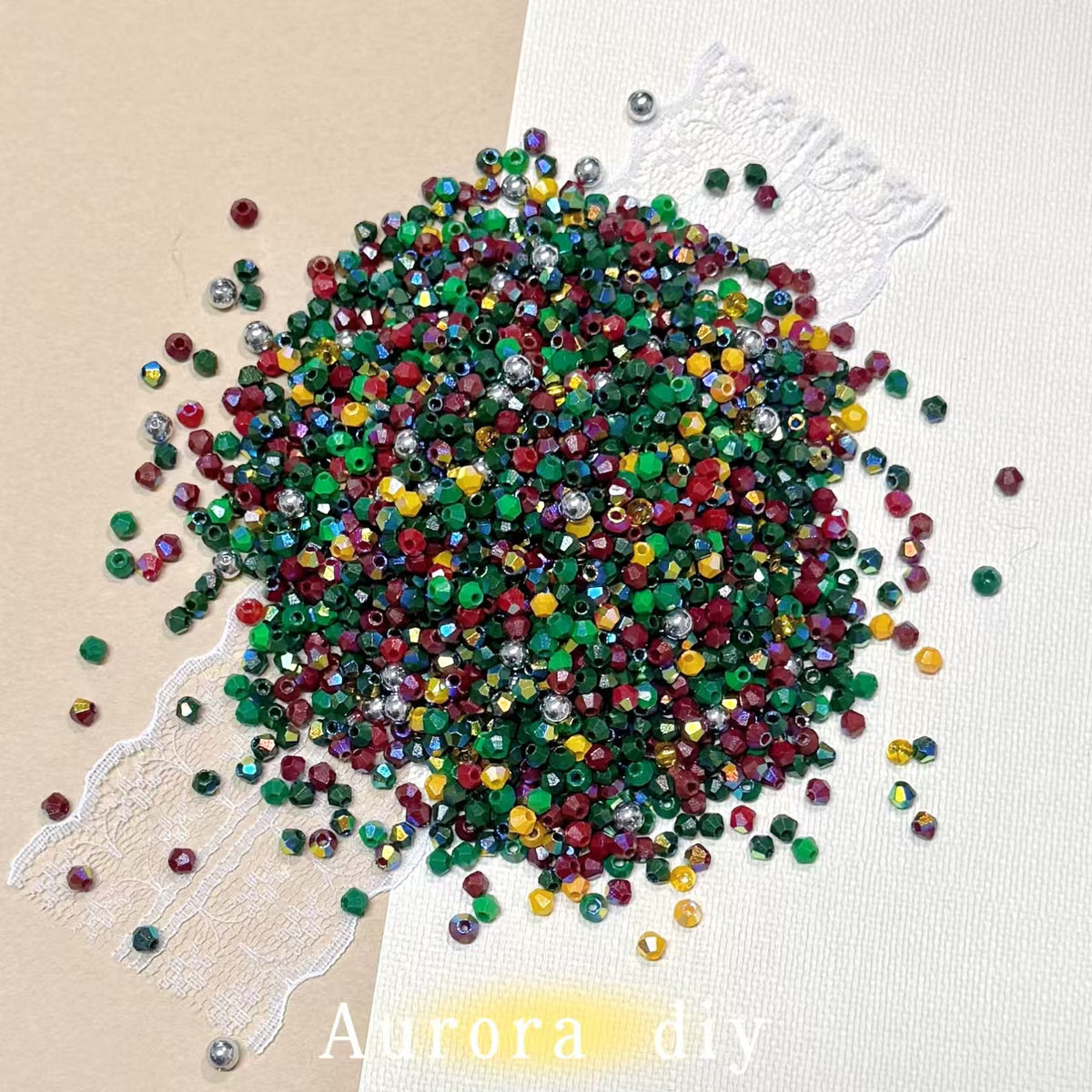 ✨【NEW】Christmas Prism | Christmas Mixed Glass Beads, Faceted Bicone Beads & Silver Round Beads DIY Jewelry Supplies