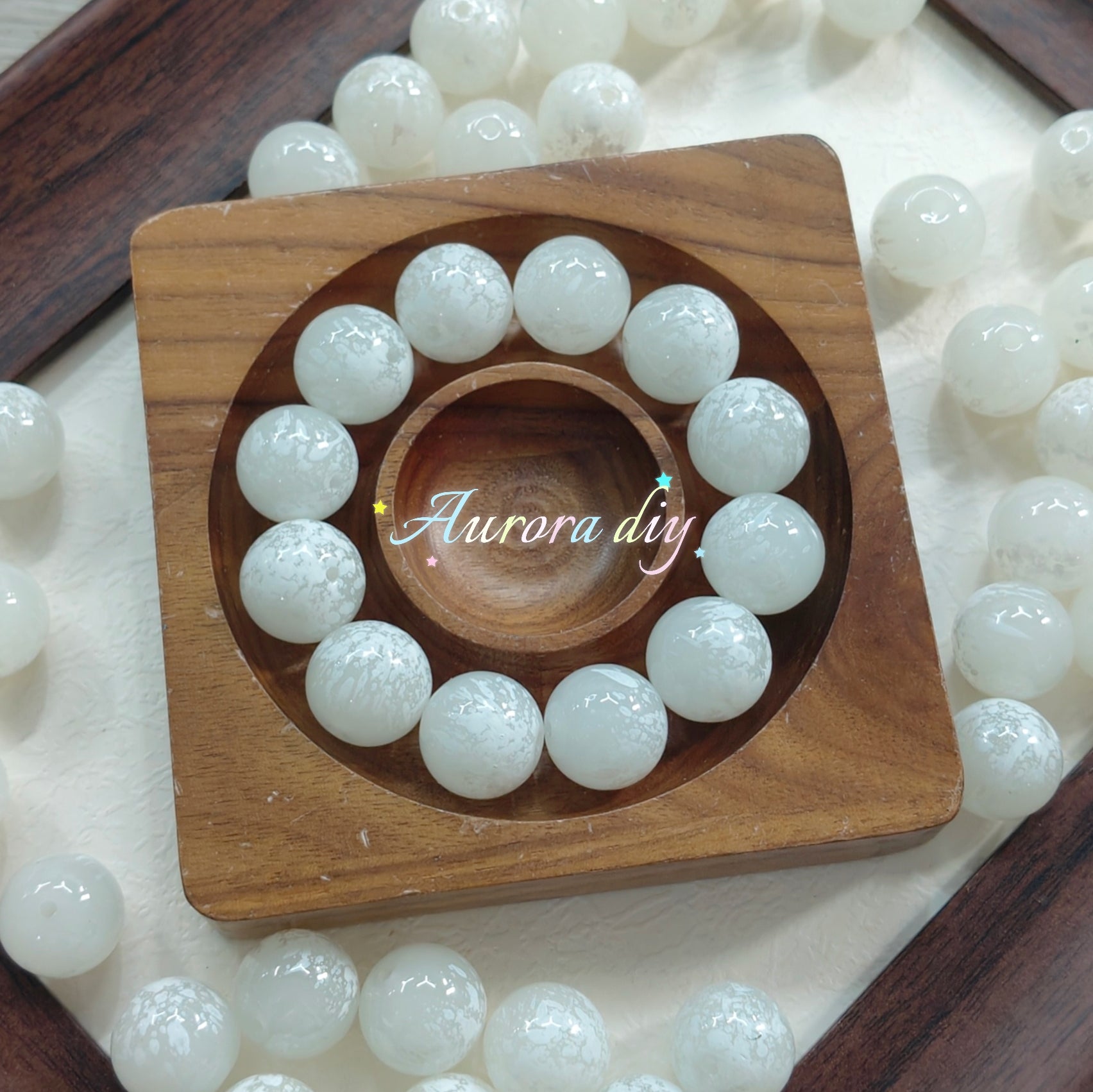 [NEW]-GLASS 15mm Cloud Marbled Speckled Glass Round Beads