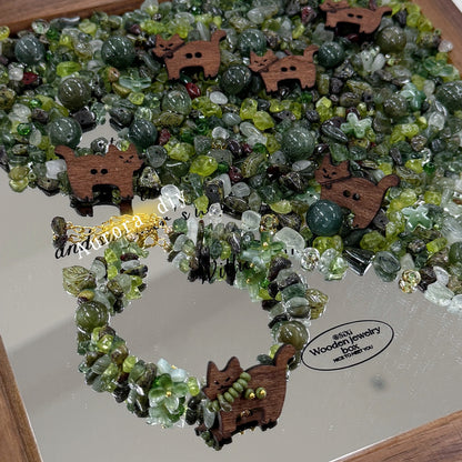 ✨【NEW】 Forest Gem | Green Crystal Chips Mix, Wood Cat Charms & Glass Beads DIY Jewelry Supplies