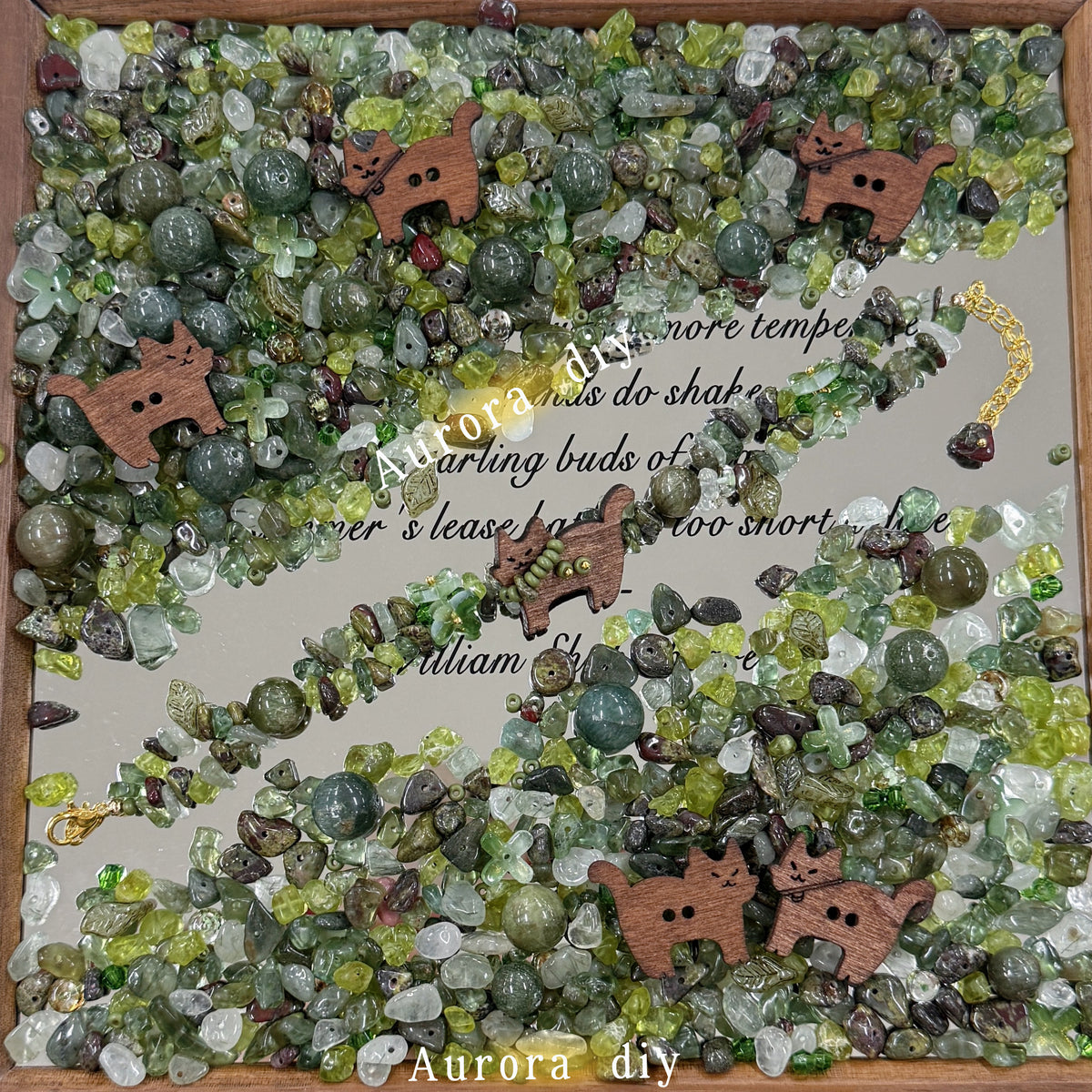 ✨【NEW】 Forest Gem | Green Crystal Chips Mix, Wood Cat Charms & Glass Beads DIY Jewelry Supplies