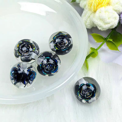 ✨[NEW]16mm Rose Embedded Resin Beads | Straight‑Hole Transparent Floral Round Beads