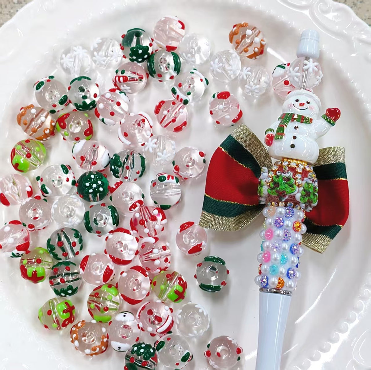 ✨【NEW】11.5mm Clear Christmas Hand-Painted Beads | Acrylic Round Beads for DIY Bracelets & Phone Charms