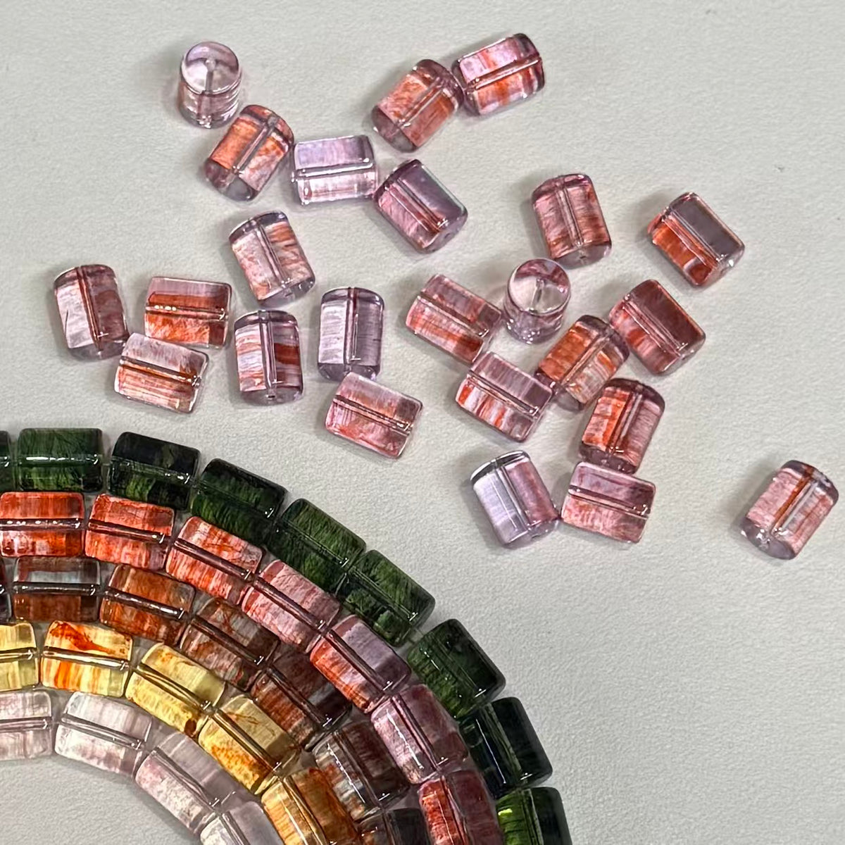✨【NEW】Tube Drift | Brush‑Streaked Tube Glass Beads For DIY Bracelet