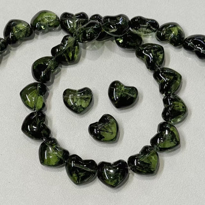 ✨【NEW】Puffy Heart | Brush‑Streaked Horizontal Hole Heart Glass Beads For DIY Bracelet