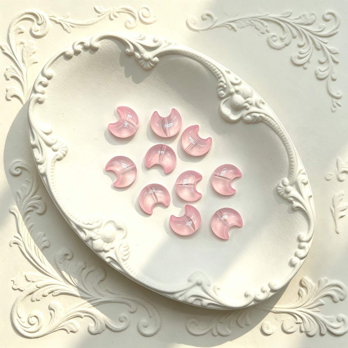 ✨【NEW】Luna Plump | Chunky Crescent Moon Glass Beads, Hole At The Center‑Concave For DIY Jewelry Making