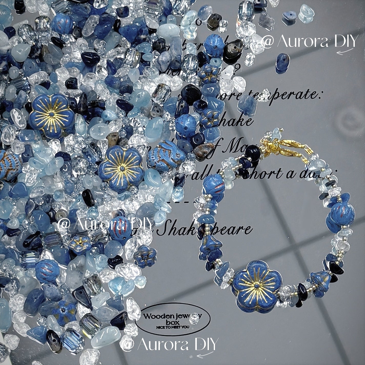 ✨【NEW】Blue Tide Bloom｜Blue‑toned loose beads with crystal chip stones, czech glass & faceted glass for DIY bracelet making