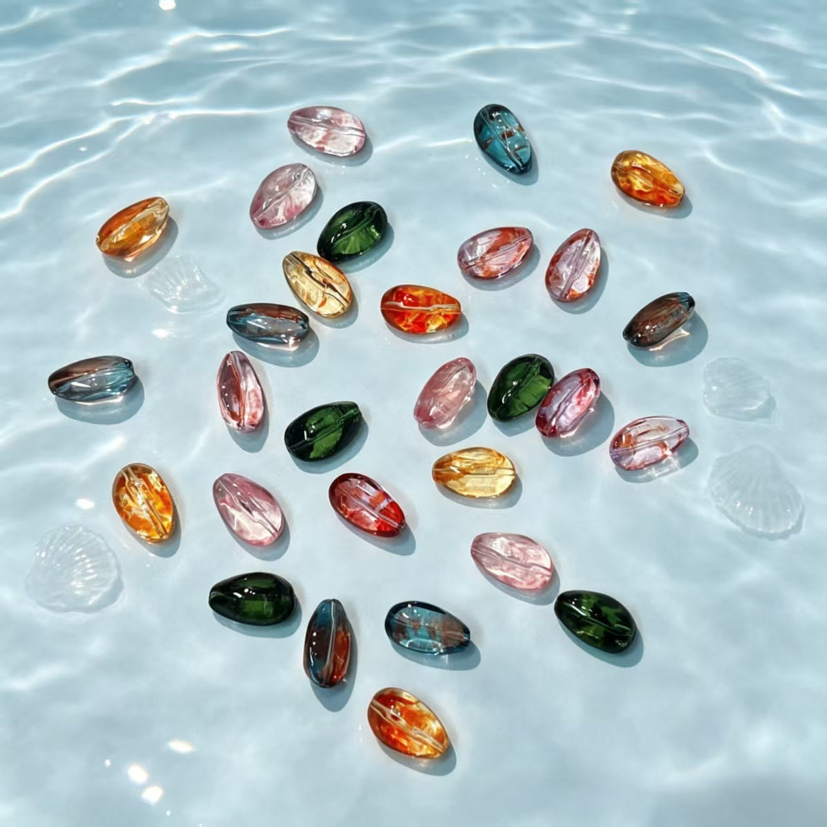 ✨【NEW】Sea Glass | Brush‑Streaked Mouse‑Shape Glass Beads For DIY Bracelet