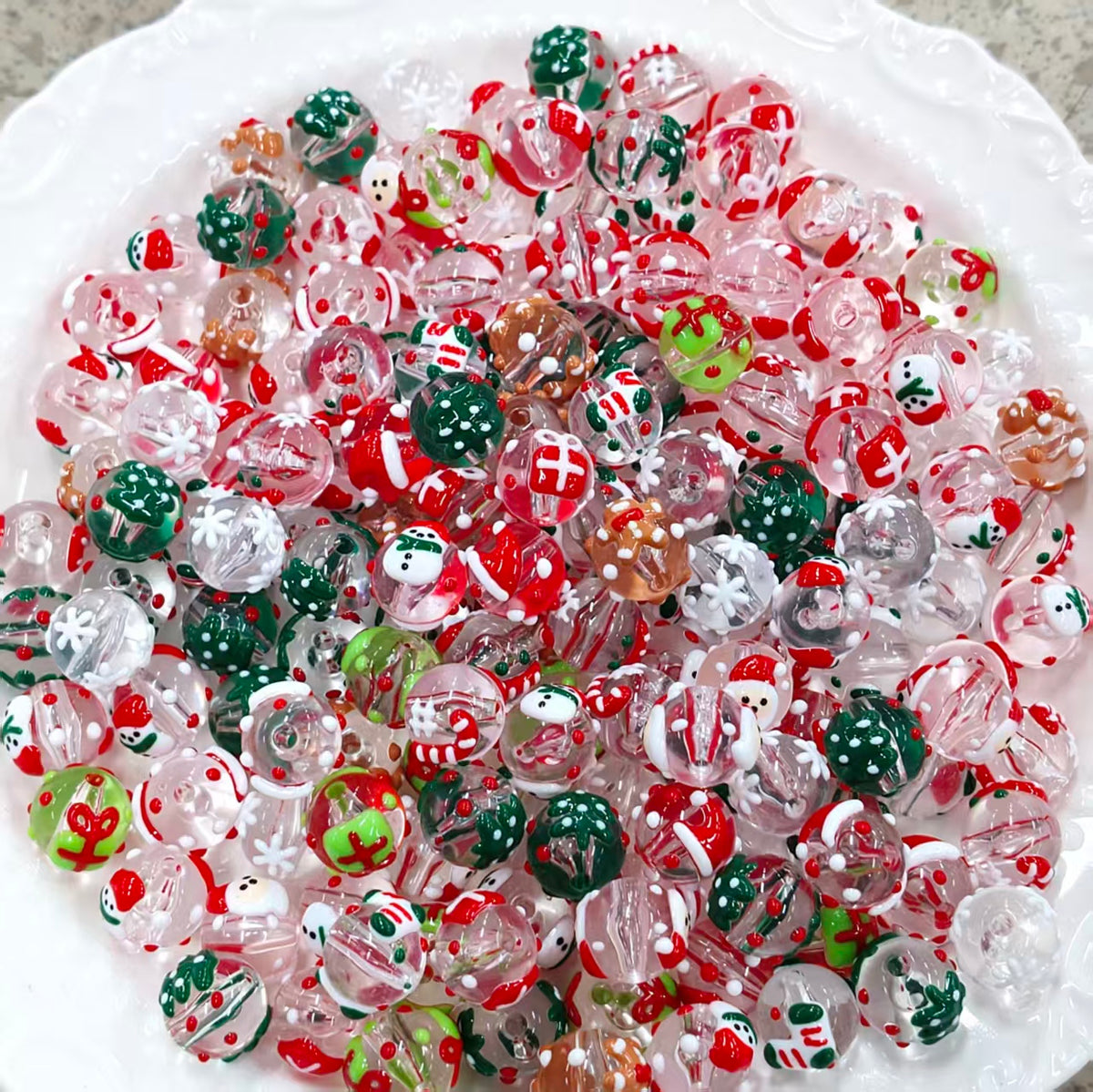 ✨【NEW】11.5mm Clear Christmas Hand-Painted Beads | Acrylic Round Beads for DIY Bracelets & Phone Charms