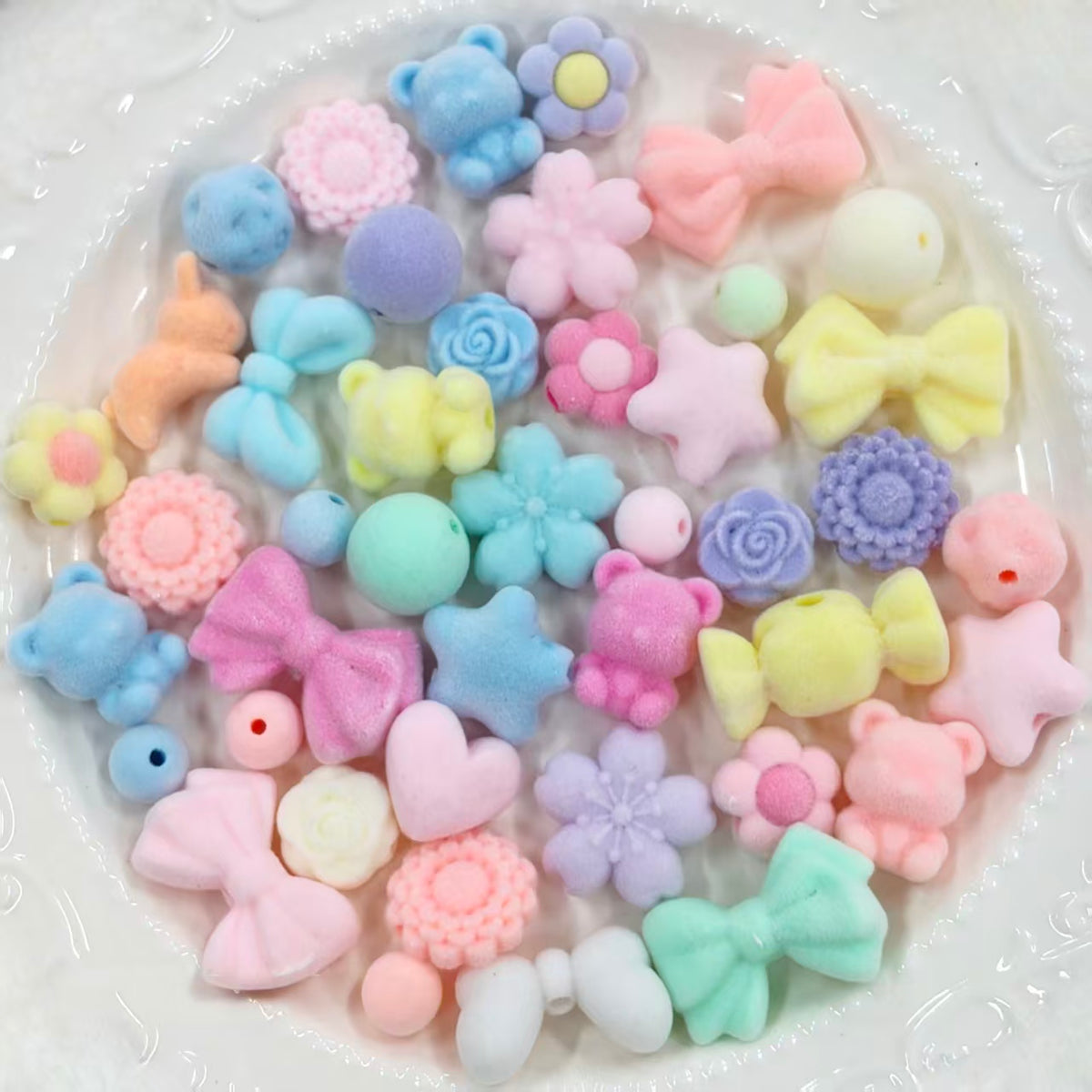 ✨【NEW】Pastel Flocked Mix | Assorted Cute Shapes Flocked Resin Charms, Vertical Hole DIY Jewelry Supplies