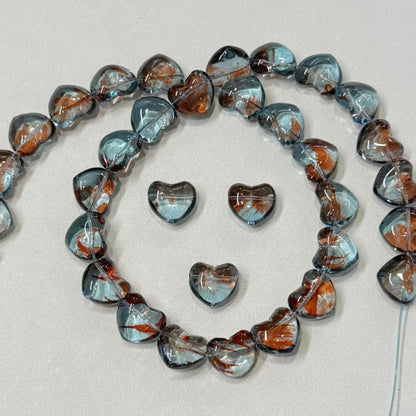 ✨【NEW】Puffy Heart | Brush‑Streaked Horizontal Hole Heart Glass Beads For DIY Bracelet