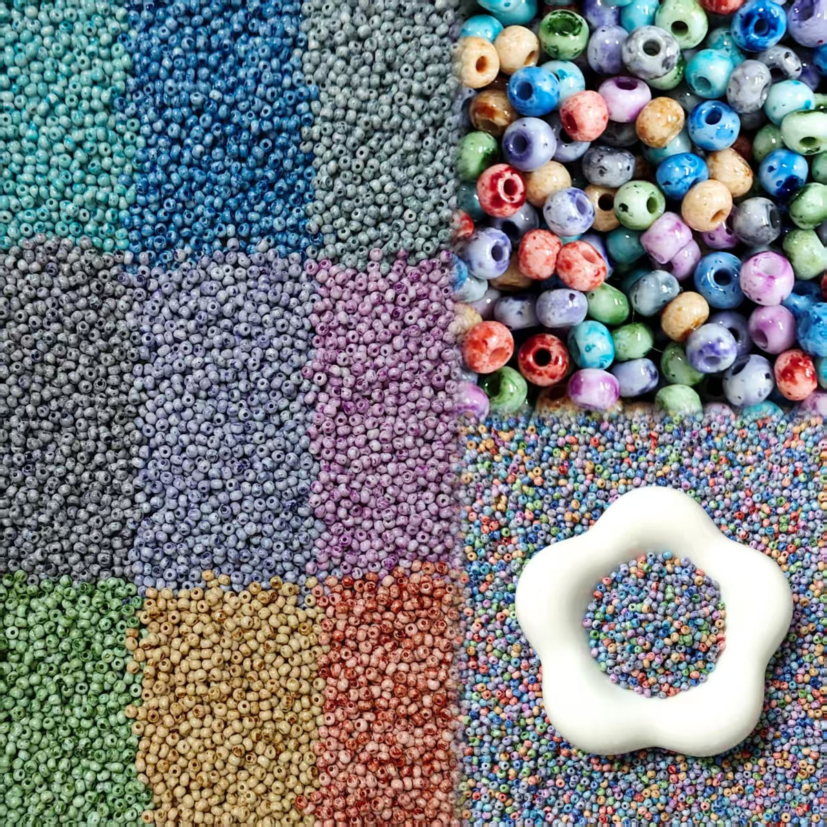 ✨【NEW】Picasso Donut | 2×3mm Multi‑Color Mottled Donut Glass Spacer Beads for DIY Jewelry Making