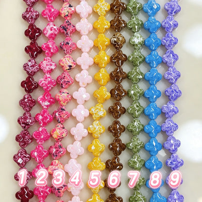 ✨【NEW】Oil Specked Clover | Glass Clover Beads, Top-Down Vertical Hole for DIY Jewelry Making