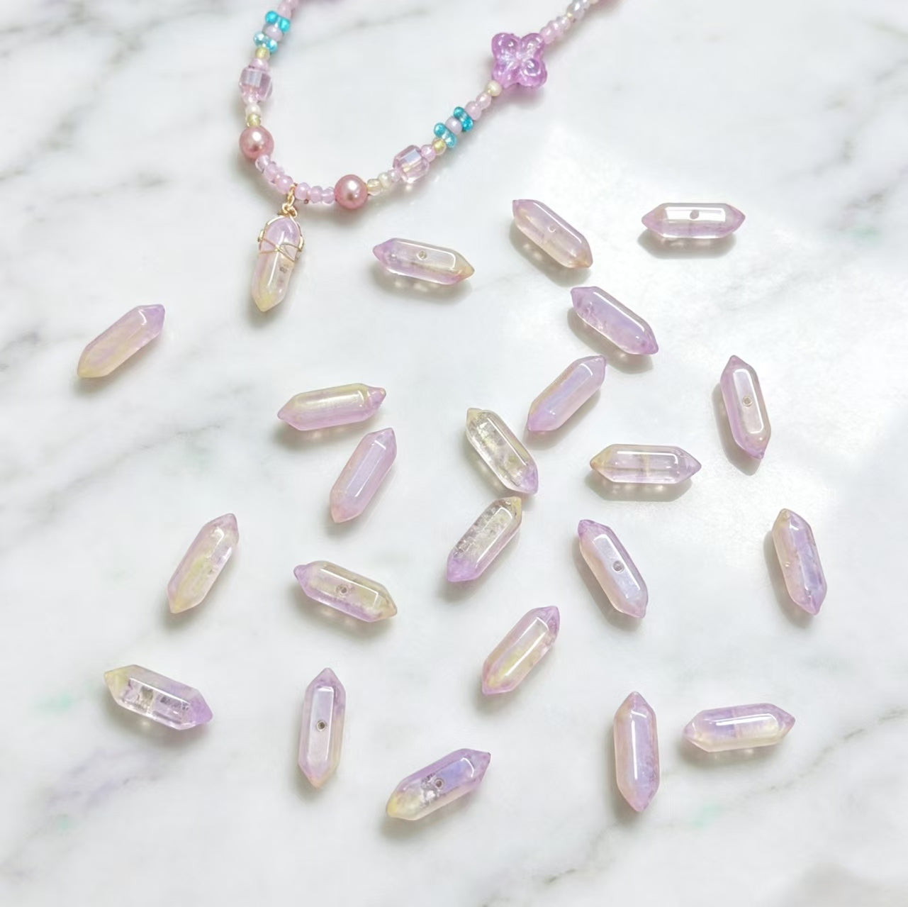 ✨【NEW】Gradient Double‑Point Prism｜Faceted Glass Beads for DIY Bracelet Jewelry Making