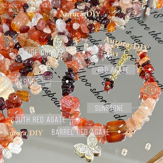 ✨【NEW】Ember Bloom｜Natural Crystal Chips Mixed Bead Set with Czech Beads, Faceted Glass Beads & Alloy Charms for DIY Jewelry Making