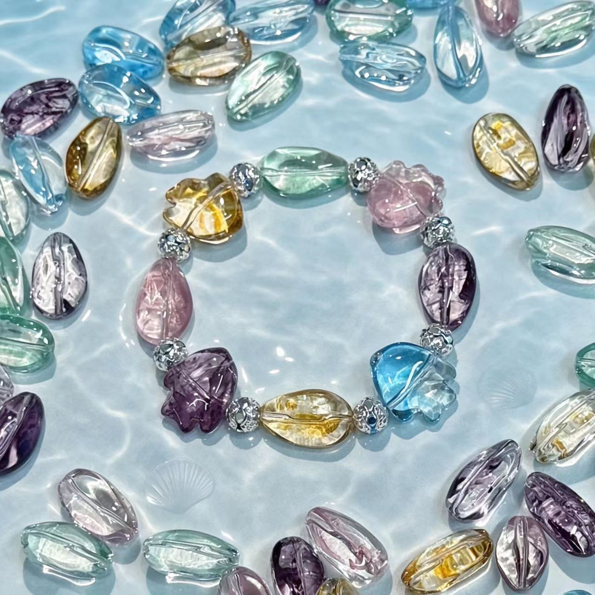 ✨【NEW】Sea Glass | Brush‑Streaked Mouse‑Shape Glass Beads For DIY Bracelet