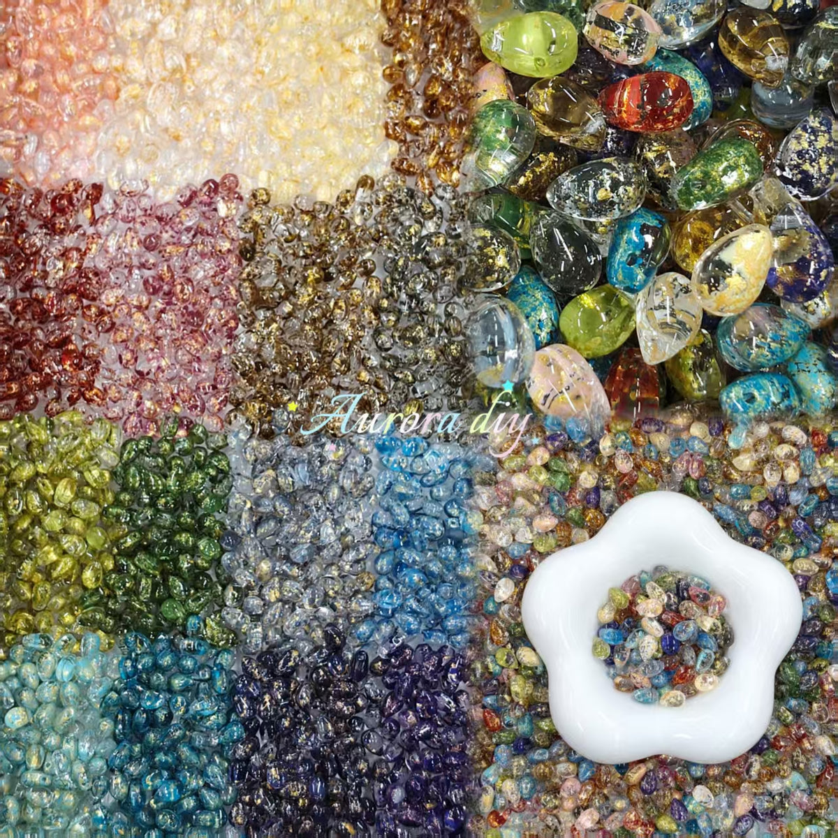 ✨【NEW】Gold‑Speck Dewdrop | Glass Teardrop Beads, Multicolor Gold‑Specked Drop Beads for DIY Jewelry