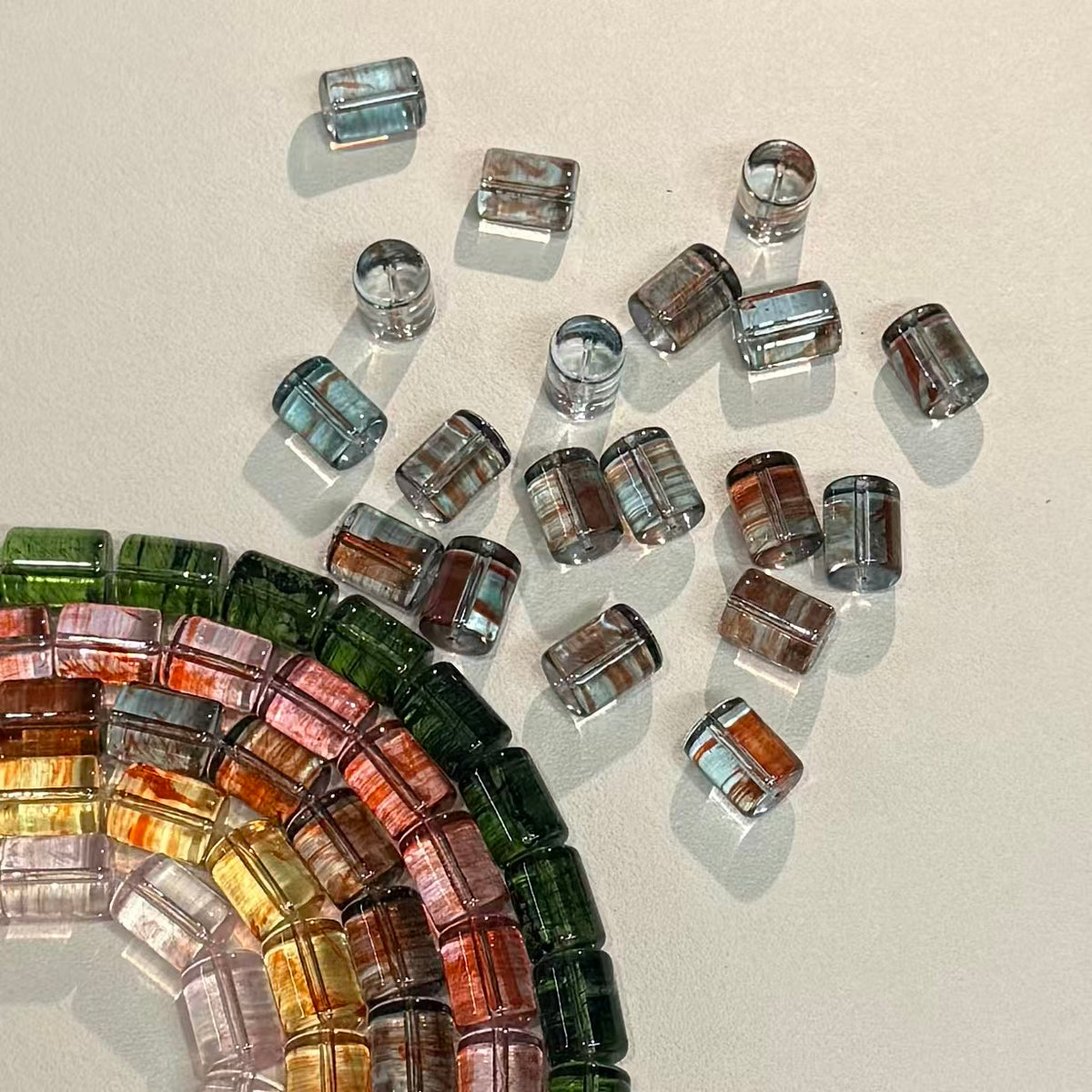 ✨【NEW】Tube Drift | Brush‑Streaked Tube Glass Beads For DIY Bracelet