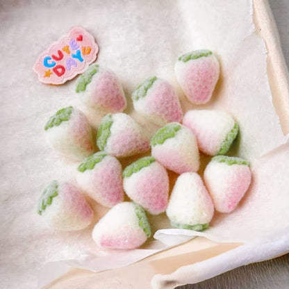 ✨【NEW】Fluffy Strawberry｜Flocked Strawberry Beads, Vertical Through‑Hole for DIY Jewelry Making