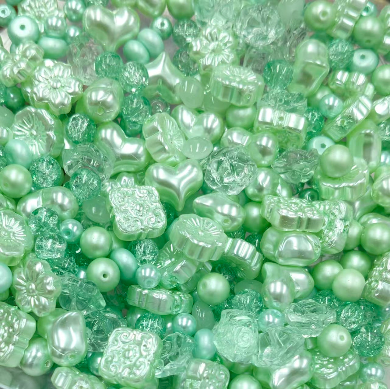 ✨【NEW】Mint Breeze｜Assorted‑Shape Glass Beads with Pearl‑Like Finish for DIY Jewelry Making