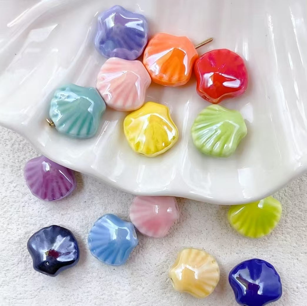 💗【NEW】Ceramic Scallop | Multicolor Ceramic Scallop Charms for DIY Jewelry Making