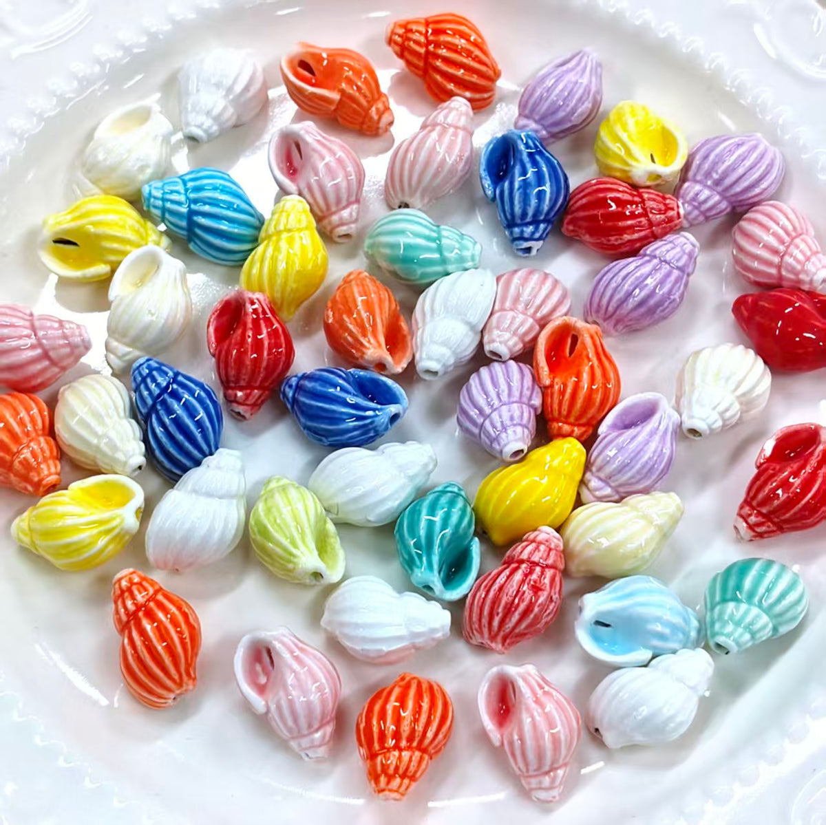 💗【NEW】Ceramic Conch | Multicolor Ceramic Seashell Beads for DIY Jewelry Making