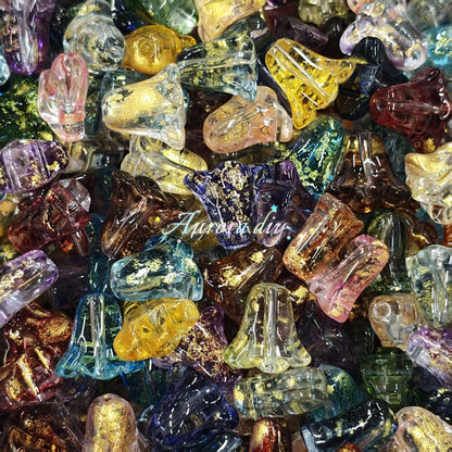 ✨【NEW】Gold Speck Bellflower | Glass Bell‑Shaped Floral Beads, Multicolor Gold‑Specked Beads for DIY Jewelry