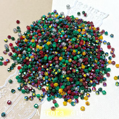✨【NEW】Christmas Prism | Christmas Mixed Glass Beads, Faceted Bicone Beads & Silver Round Beads DIY Jewelry Supplies