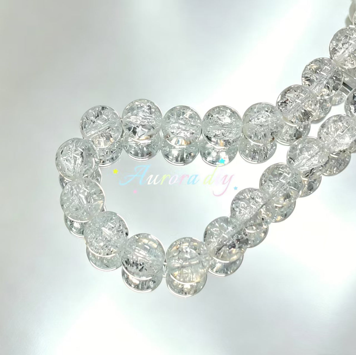 ✨【NEW】16mm Crackle Glass Beads, Ice Transparent Round Loose Beads for Jewelry DIY Making