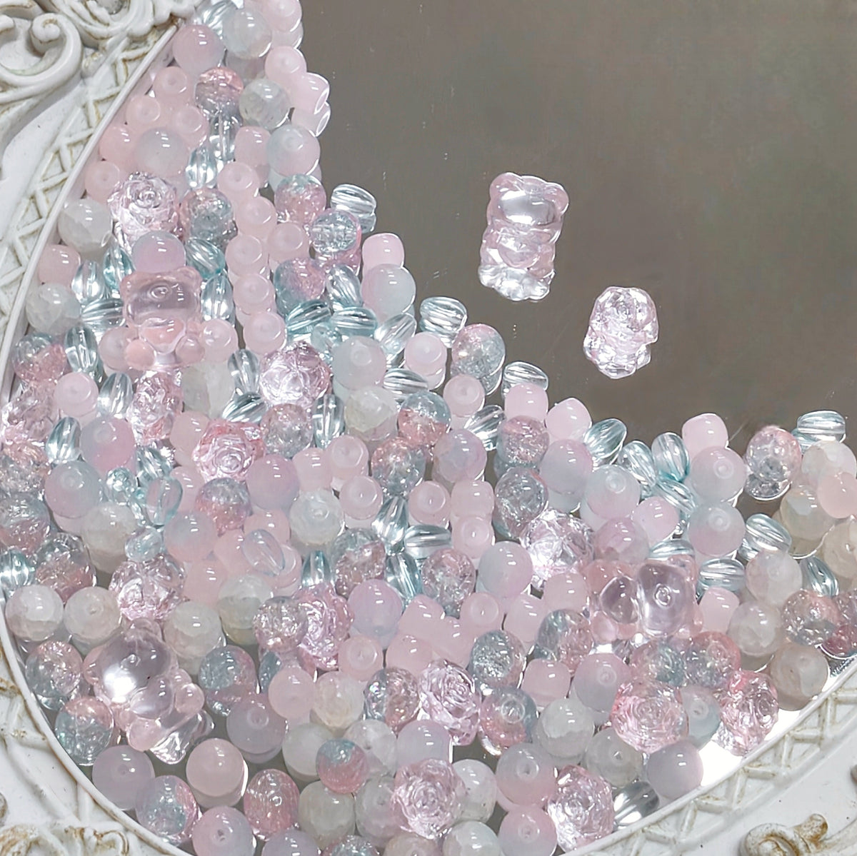 ✨【NEW】Bubble Bloom｜Pastel Pink Blue Mixed Glass Beads for DIY Jewelry Making