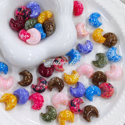 ✨【NEW】Oil Specked Crescent Moon | Glass Moon Beads, Top-Down Vertical Hole for DIY Jewelry Making