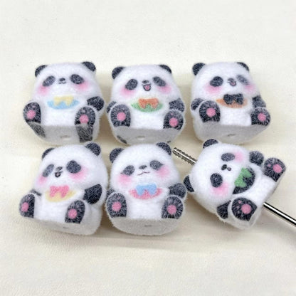 ✨【NEW】Fluffy Panda | Flocked Resin Panda Beads, Vertical Hole DIY Jewelry Making Supplies