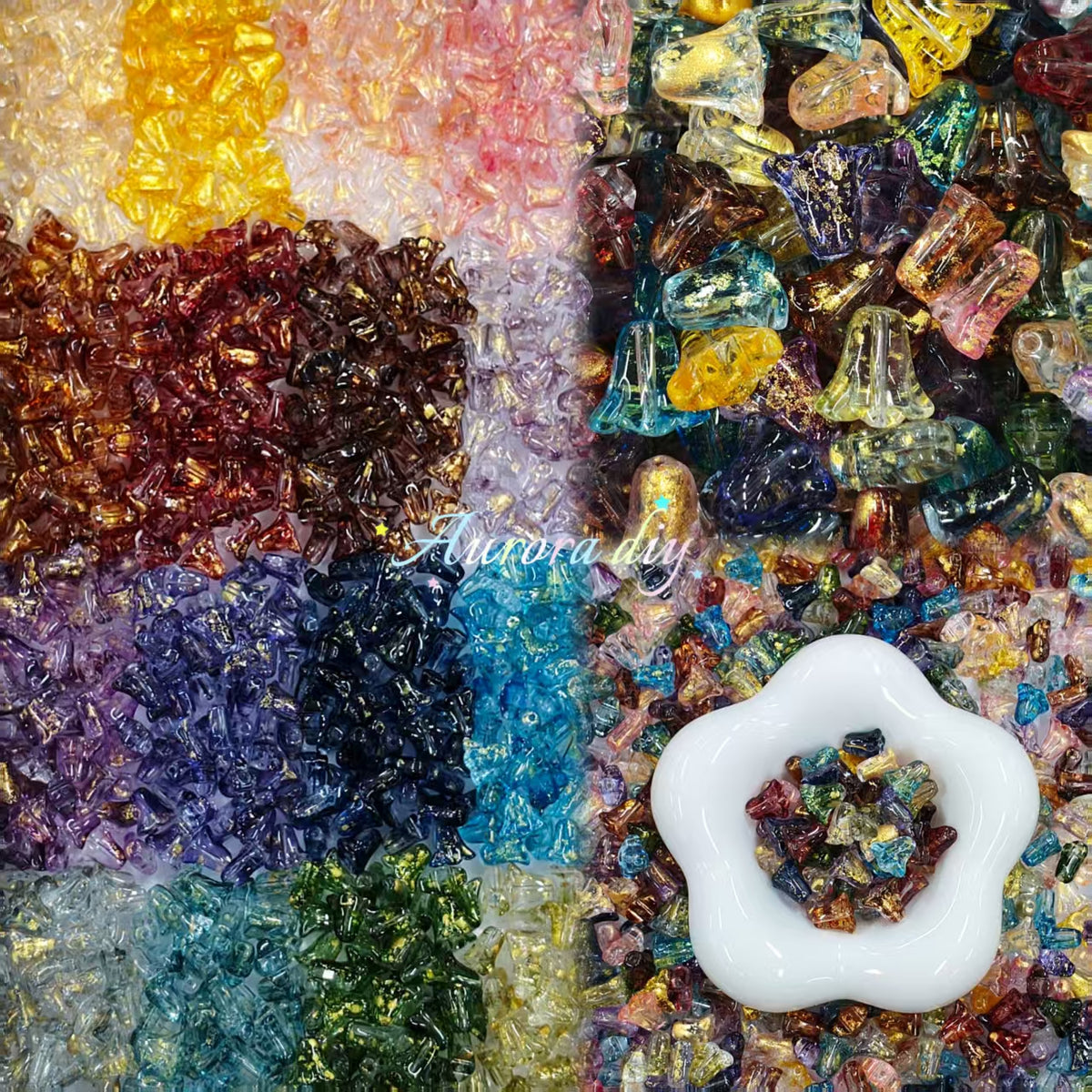 ✨【NEW】Gold Speck Bellflower | Glass Bell‑Shaped Floral Beads, Multicolor Gold‑Specked Beads for DIY Jewelry