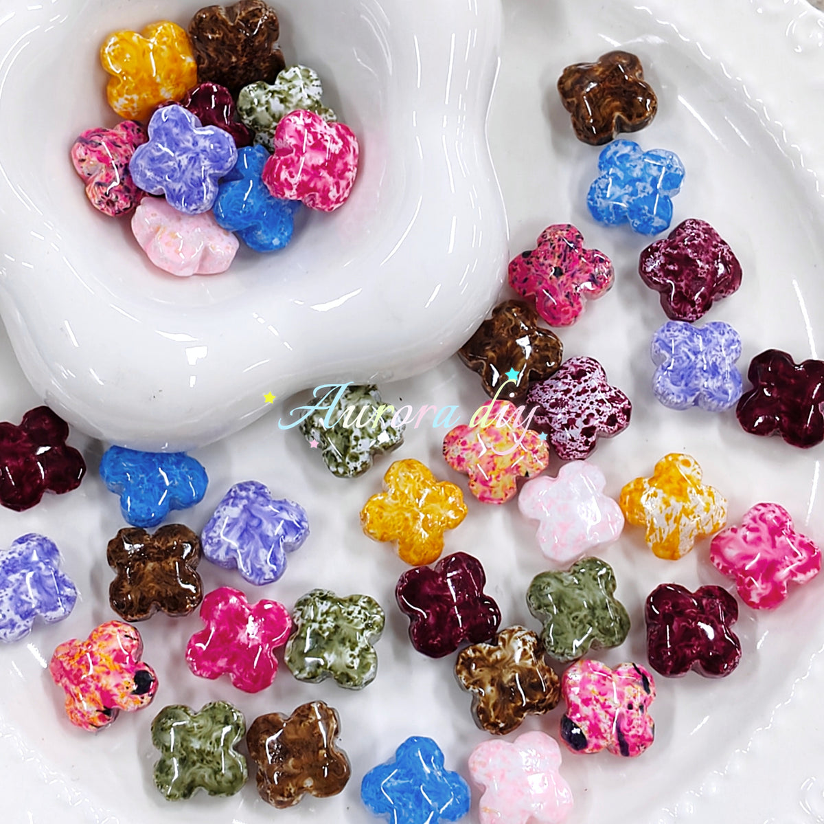 ✨【NEW】Oil Specked Clover | Glass Clover Beads, Top-Down Vertical Hole for DIY Jewelry Making