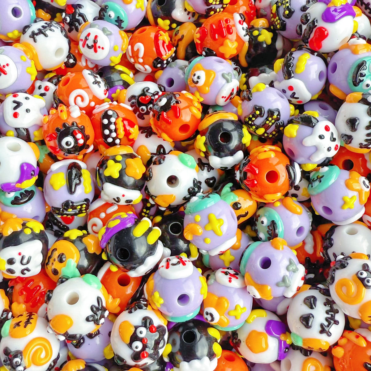 ✨【NEW】15.5mm Halloween Hand-Painted Acrylic Beads for DIY Jewelry & Phone Chain Making