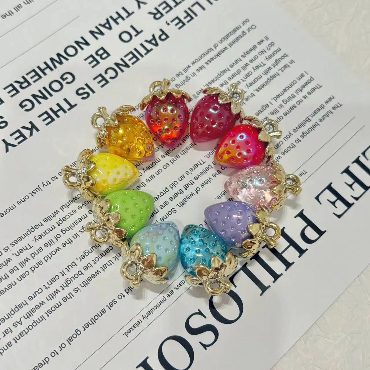 ✨【NEW】Iridescent Strawberry Charms | Electroplated Acrylic Fruit Charms, Multicolor DIY Jewelry Making Supplies