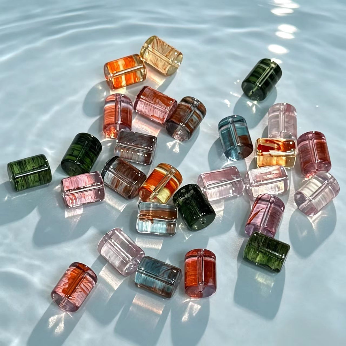 ✨【NEW】Tube Drift | Brush‑Streaked Tube Glass Beads For DIY Bracelet