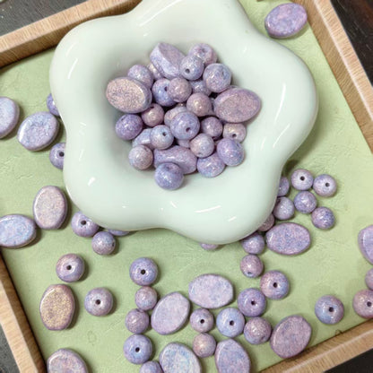 ✨【NEW】Gilded Mottles | Mixed‑Shape Gilded Speckled Glass Beads Set, 8mm Round /7.5×10mm Flat‑Barrel /12.5×16mm Oval Flat Plaque for DIY Jewelry Making