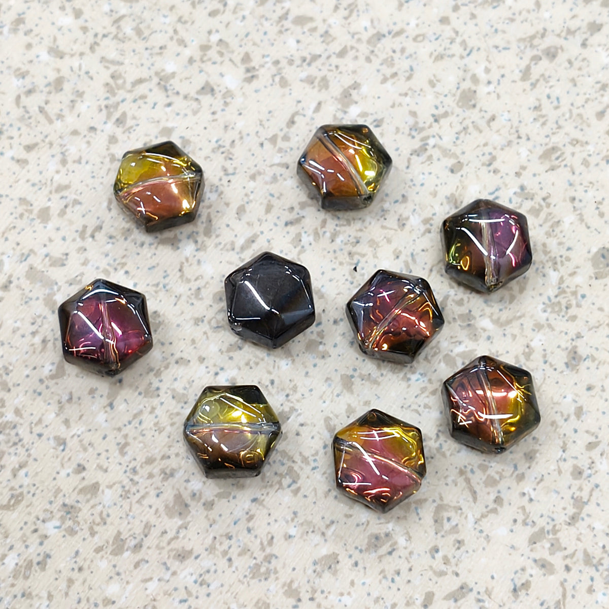 ✨【NEW】Metallic Hexagon Faceted Beads, Iridescent Plated Glass Beads for Jewelry Supply