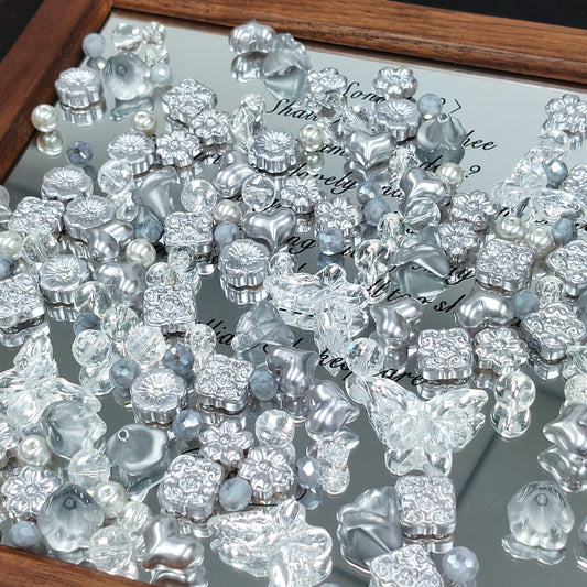 ✨【NEW】Silver Moonlight | Mixed Silver‑Tone Glass Beads, Faceted &amp; Pearl‑like Charms For DIY Jewelry Making