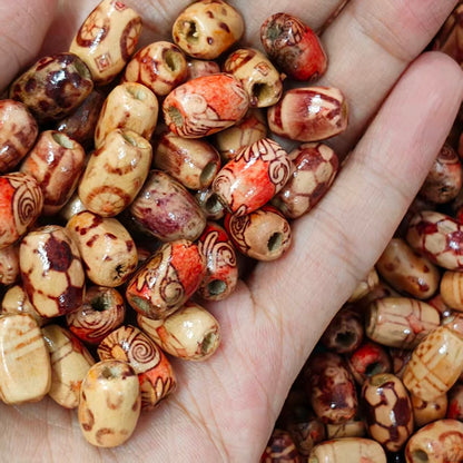 ✨【NEW】Barrel Wooden Beads Set | Printed & Plain Wood Tube Beads for Boho DIY Crafts