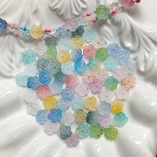 ✨【NEW|BOGO】Frost Gilded Camellia | Matte Gold‑Sprinkled Acrylic Double‑Hole Flower Beads For DIY Jewelry Making