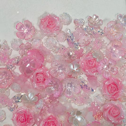 ✨【NEW|B1G1】Rose Whisper | Resin & Acrylic Mixed Flower Set, Assorted Un‑Drilled Floral Charms for DIY Jewelry Making