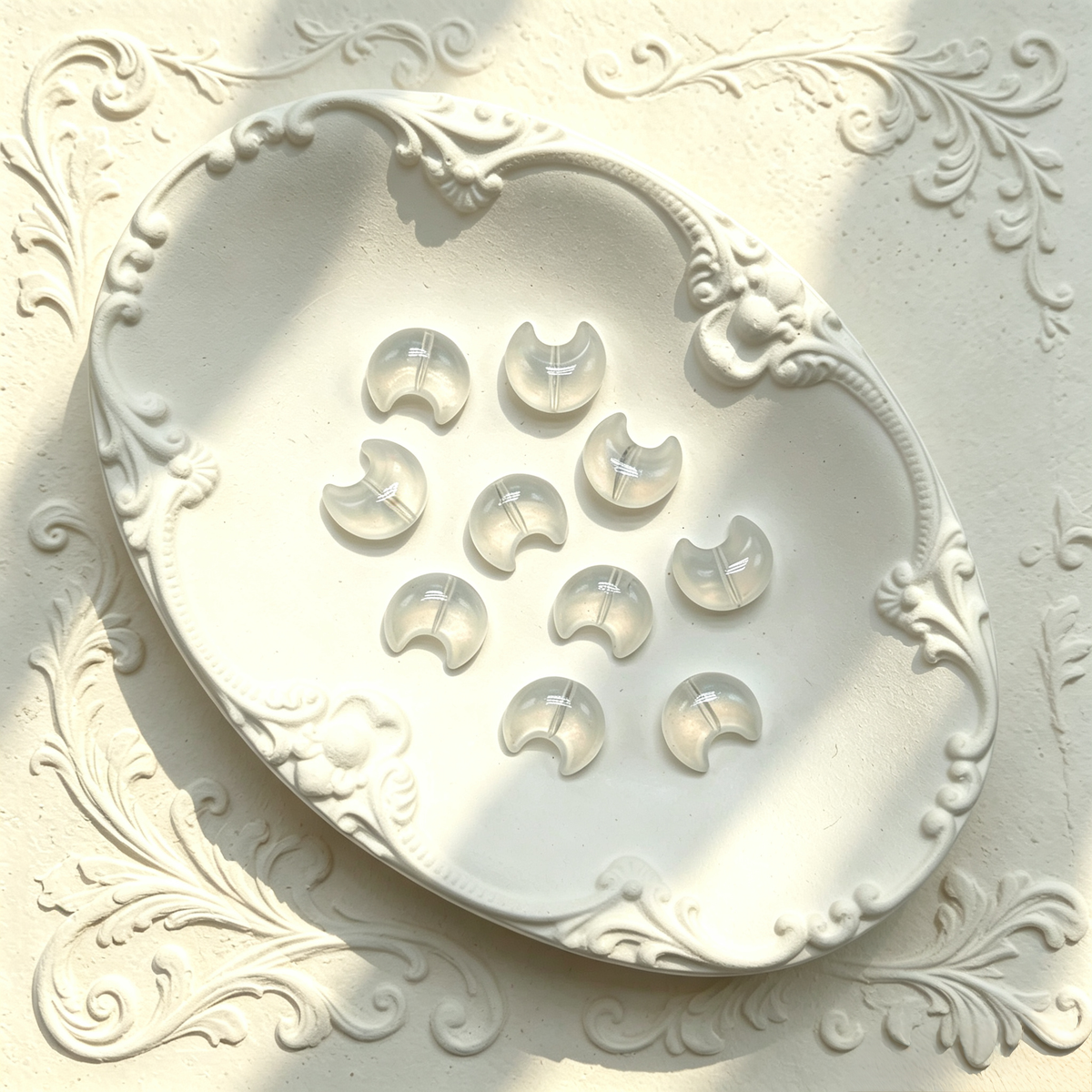 ✨【NEW】Luna Plump | Chunky Crescent Moon Glass Beads, Hole At The Center‑Concave For DIY Jewelry Making