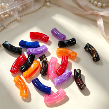 ✨【NEW】Marbled Acrylic Curved Tube | Straight Hole Beads for DIY Jewelry Making