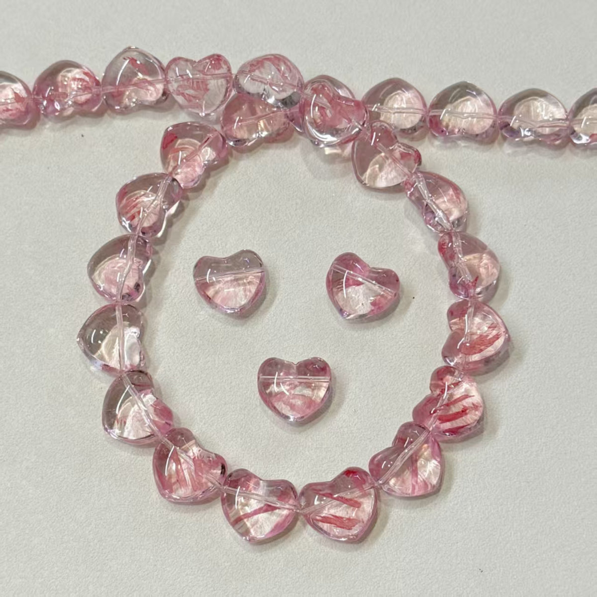 ✨【NEW】Puffy Heart | Brush‑Streaked Horizontal Hole Heart Glass Beads For DIY Bracelet
